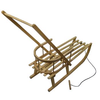 Preview: RAWSTYLE Kinderschlitten Schiebeschlitten Holzschlitten Rodel Schlitten 90cm mit  Zugseil Rückenlehne und Schiebestange