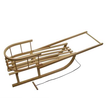 Preview: RAWSTYLE Kinderschlitten Schiebeschlitten Holzschlitten Rodel Schlitten 90cm mit  Zugseil Rückenlehne und Schiebestange